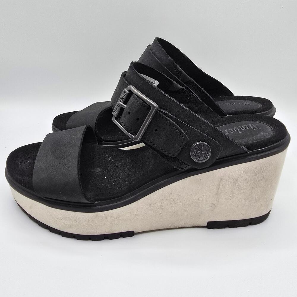 Timberland Koralyn 2 black white strappy buckle foam wedges 8 - Picture 5 of 12